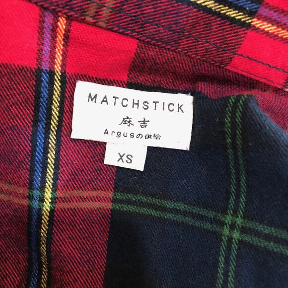 Matchstick Red Plaid Flannel Shirt Roll Tab Sleeves Tie Back Waist XS NWT - Picture 7 of 8